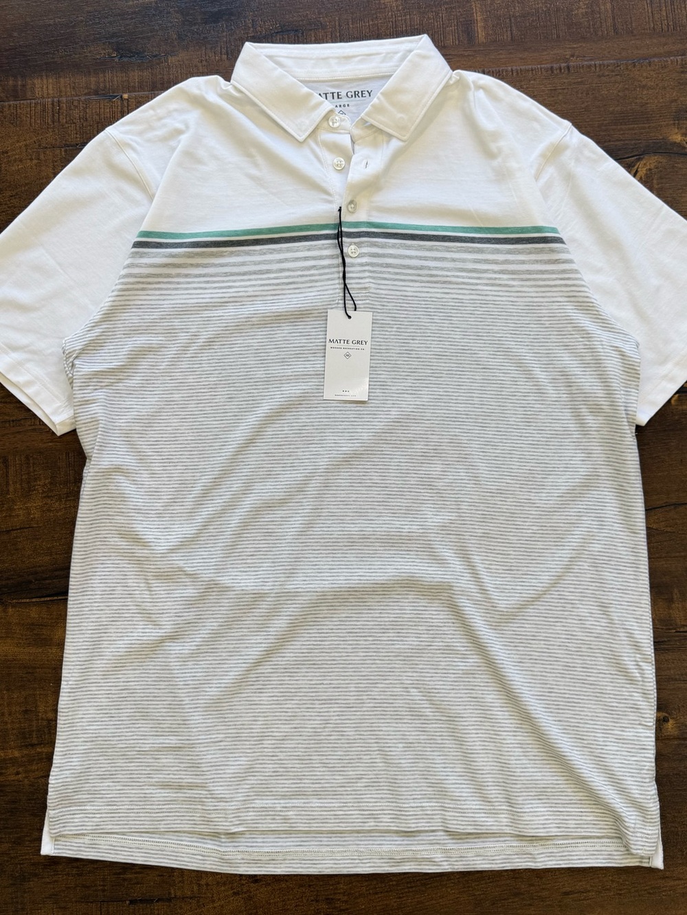Matte Grey Men’s Large Polo Shirt NWT White Gray Green Stripe Golf